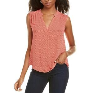 Vince Camuto Red White Tank Blouse Womens Small Sleeveless Pintuck Split Neck